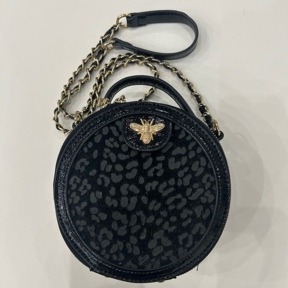 Bee Charm Faux Fur Leopard Round Purse